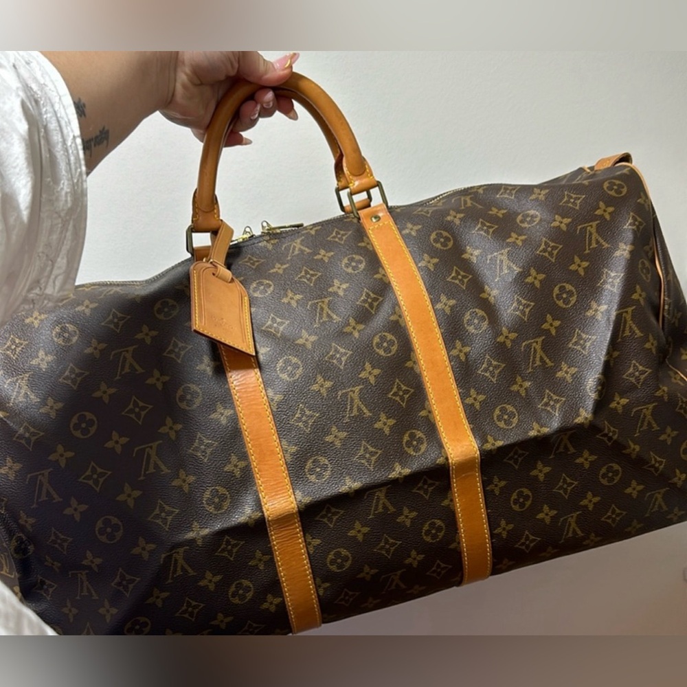 Louis Vuitton Monogram Canvas Travel Duffle with Tan Trim
